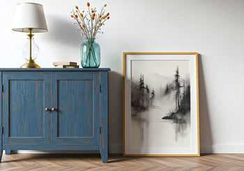 Japandi Forest Print: Sumi-e Ink Landscape, Zen Wall Art