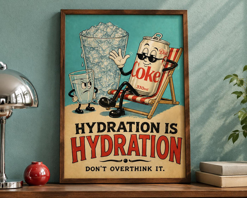 Diet Coke Print | Funny Retro Kitchen Poster, Rubber Hose Cartoon Art