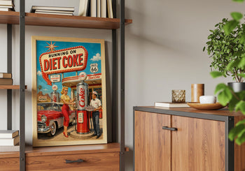 Retro Route 66 Diet Coke Print | Vintage Americana Gas Station Wall Art