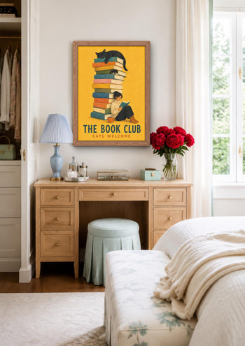Book Club Print, Colourful Bookish Decor, Cat Lover Art, Reading Nook Poster