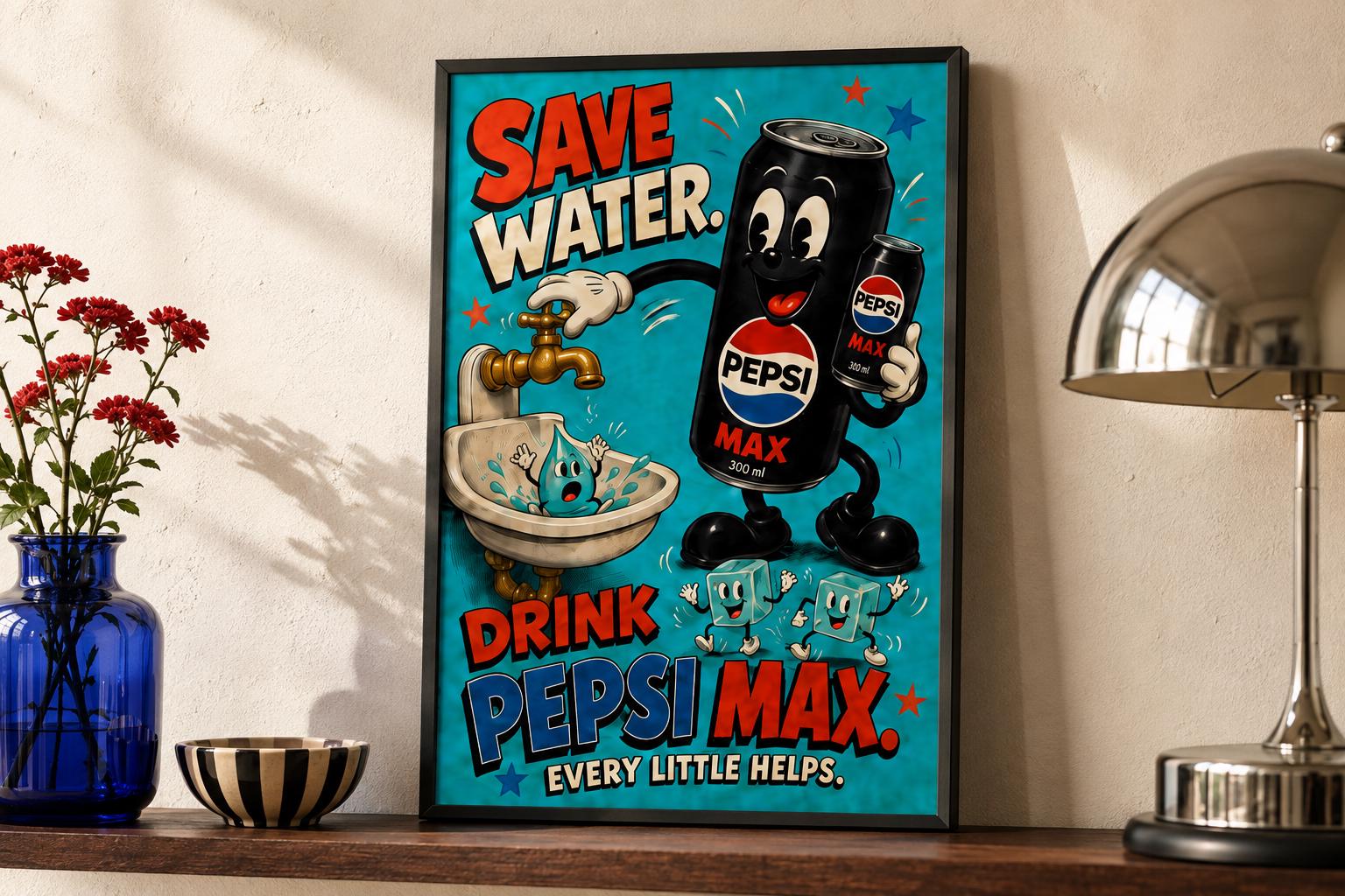 Retro Pepsi Max Poster | Colourful Soda Art Print, Kitchen Wall Decor