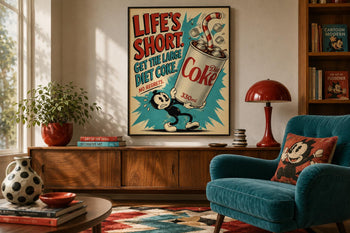 Large Diet Coke Print | Retro Rubber Hose Cartoon Art, Funny Kitchen Poster