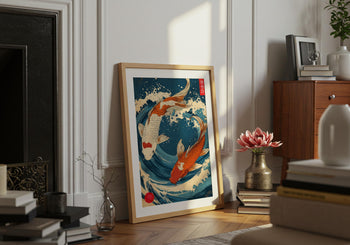 Japanese Koi Fish Art Print: Vibrant Ocean Wave, Zen Home Decor