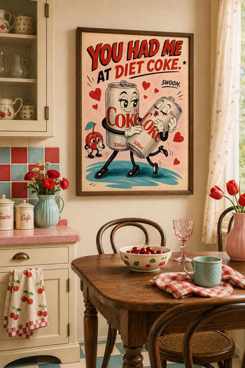 Retro Diet Coke Cartoon Art Print | Colourful Kitchen Wall Decor