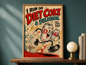 Diet Coke & Delusion Print | Retro Rubber Hose Cartoon Art, Kitchen Wall Decor