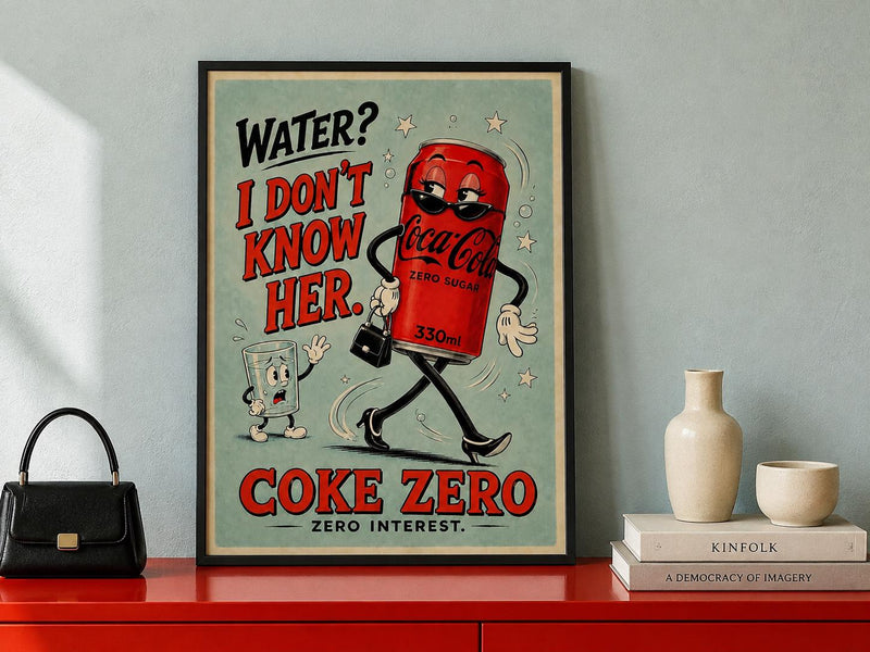 Coke Zero Retro Kitchen Poster | Funny Rubber Hose Cartoon Art Print