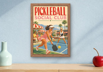 Pickleball Social Club Poster, Retro Sports Decor, Pink Preppy Wall Art