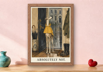 Funny Whippet Print, Dog in Yellow Raincoat, Mid-Century Wall Art