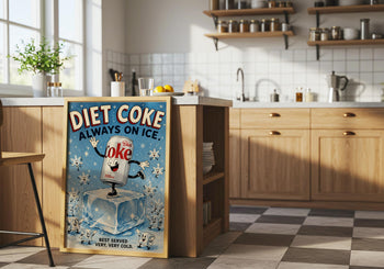 Diet Coke Always on Ice Print | Retro Rubber Hose Cartoon Poster