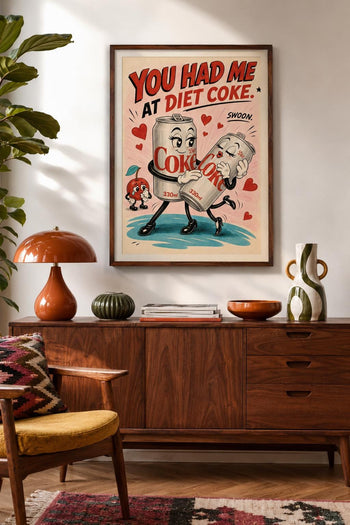 Retro Diet Coke Cartoon Art Print | Colourful Kitchen Wall Decor
