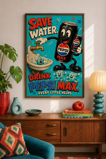 Retro Pepsi Max Poster | Colourful Soda Art Print, Kitchen Wall Decor