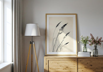 Japandi Grass Print: Minimalist Botanical Ink Wall Art