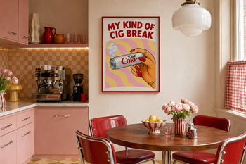Retro Diet Coke Cigarette Break Poster, Funny Kitchen Wall Art, Pink Retro Print