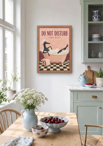 Funny Whippet Bath Art, Black Sighthound Bubble Bath Poster, Pink Bathroom Decor