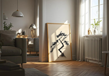 Japandi Pine Tree Print: Minimalist Japanese Ink Wall Art