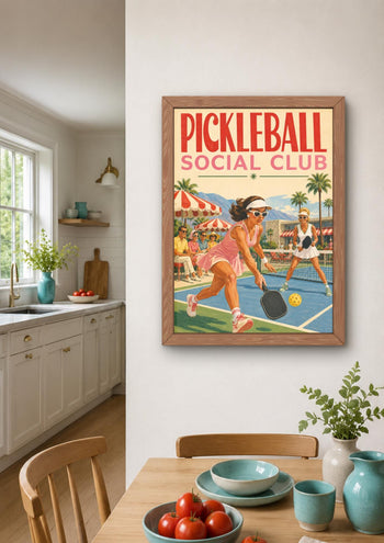 Pickleball Social Club Poster, Retro Sports Decor, Pink Preppy Wall Art