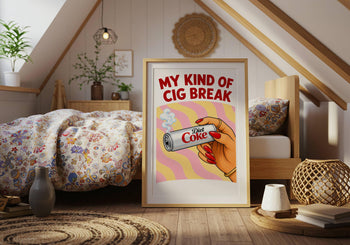 Retro Diet Coke Cigarette Break Poster, Funny Kitchen Wall Art, Pink Retro Print