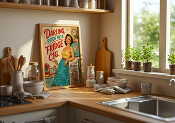 Diet Coke Fridge Cig Print | Retro Pin Up Kitchen Wall Art (Maximalist Decor)