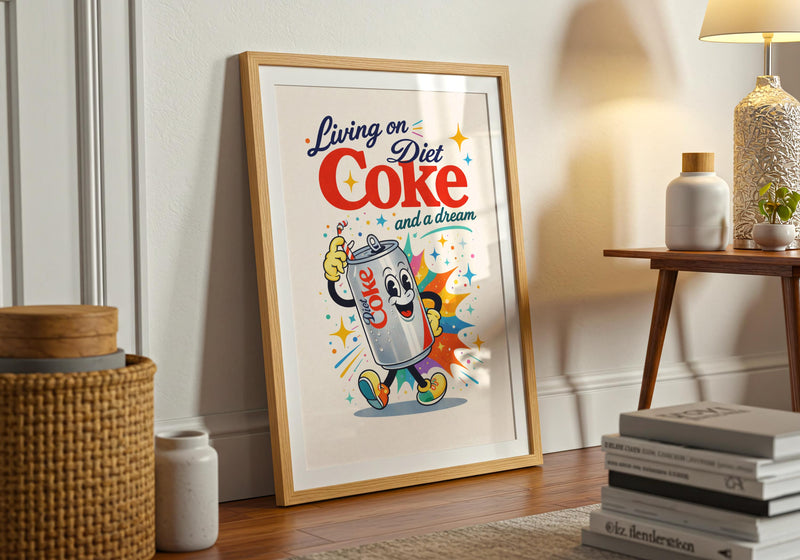 Retro Diet Coke Poster | Colourful Soda Art Print, Kitchen Wall Decor
