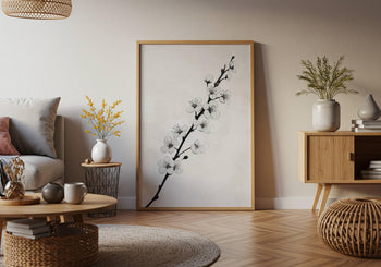 Japandi Cherry Blossom Print: Minimalist Zen Wall Art