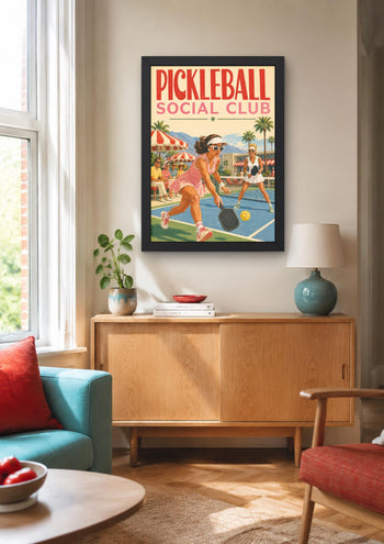 Pickleball Social Club Poster, Retro Sports Decor, Pink Preppy Wall Art
