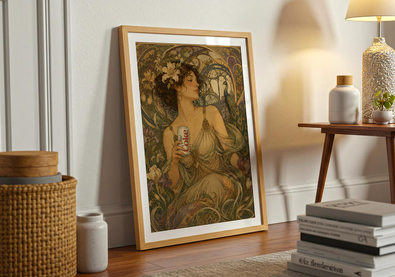 Art Nouveau Diet Coke Print, Vintage Floral Maximalist Poster, Kitchen Wall Art