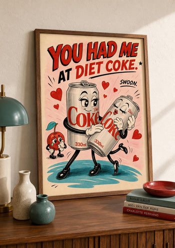 Retro Diet Coke Cartoon Art Print | Colourful Kitchen Wall Decor
