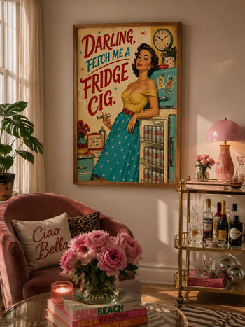 Diet Coke Fridge Cig Print | Retro Pin Up Kitchen Wall Art (Maximalist Decor)