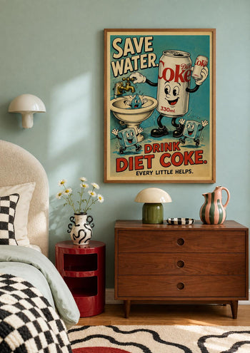 Save Water Drink Diet Coke Print | Retro Cartoon Kitchen Poster