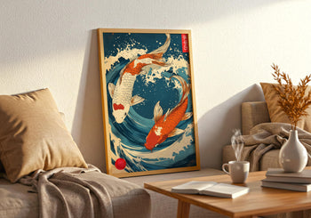 Japanese Koi Fish Art Print: Vibrant Ocean Wave, Zen Home Decor