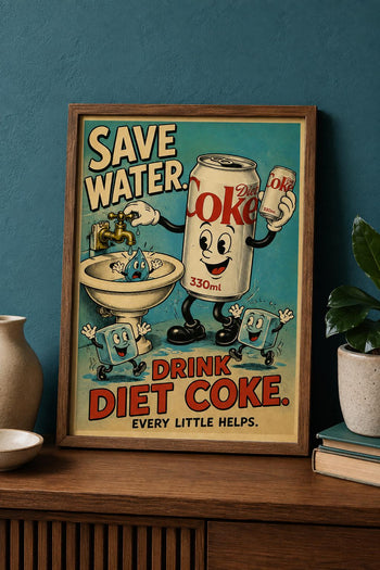 Save Water Drink Diet Coke Print | Retro Cartoon Kitchen Poster