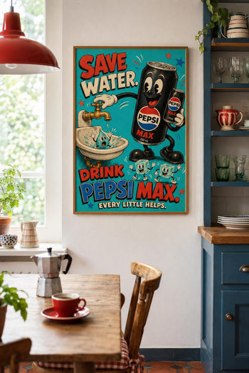 Retro Pepsi Max Poster | Colourful Soda Art Print, Kitchen Wall Decor