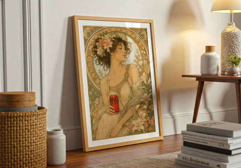 Art Nouveau Coke Zero Print, Vintage Floral Soda Poster, Maximalist Bar Cart Art