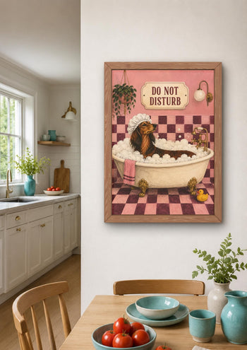 Dachshund Bathroom Art, Sausage Dog Print, Funny Dog Poster, Pink Decor