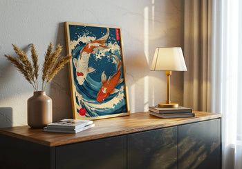 Japanese Koi Fish Art Print: Vibrant Ocean Wave, Zen Home Decor