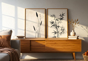 Japandi Wall Art: Minimalist Bamboo Ink Print, Zen Home Decor