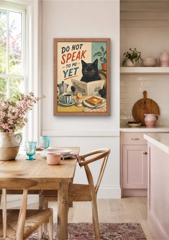 Funny Black Cat Morning Coffee Print, Grumpy Cat Wall Art, Kitchen Decor
