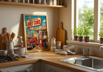 Retro Route 66 Diet Coke Print | Vintage Americana Gas Station Wall Art