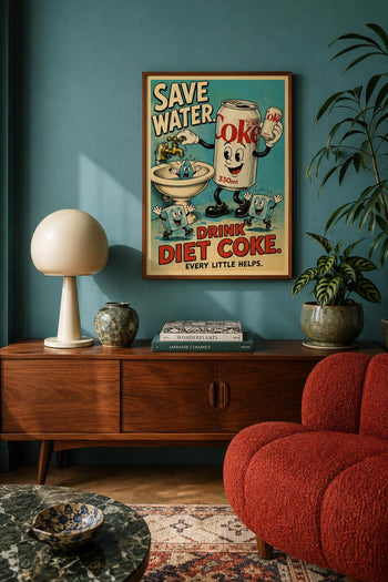 Save Water Drink Diet Coke Print | Retro Cartoon Kitchen Poster