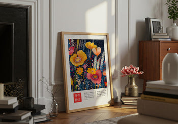 Japanese Floral Poster: Vibrant Botanical Garden Wall Art