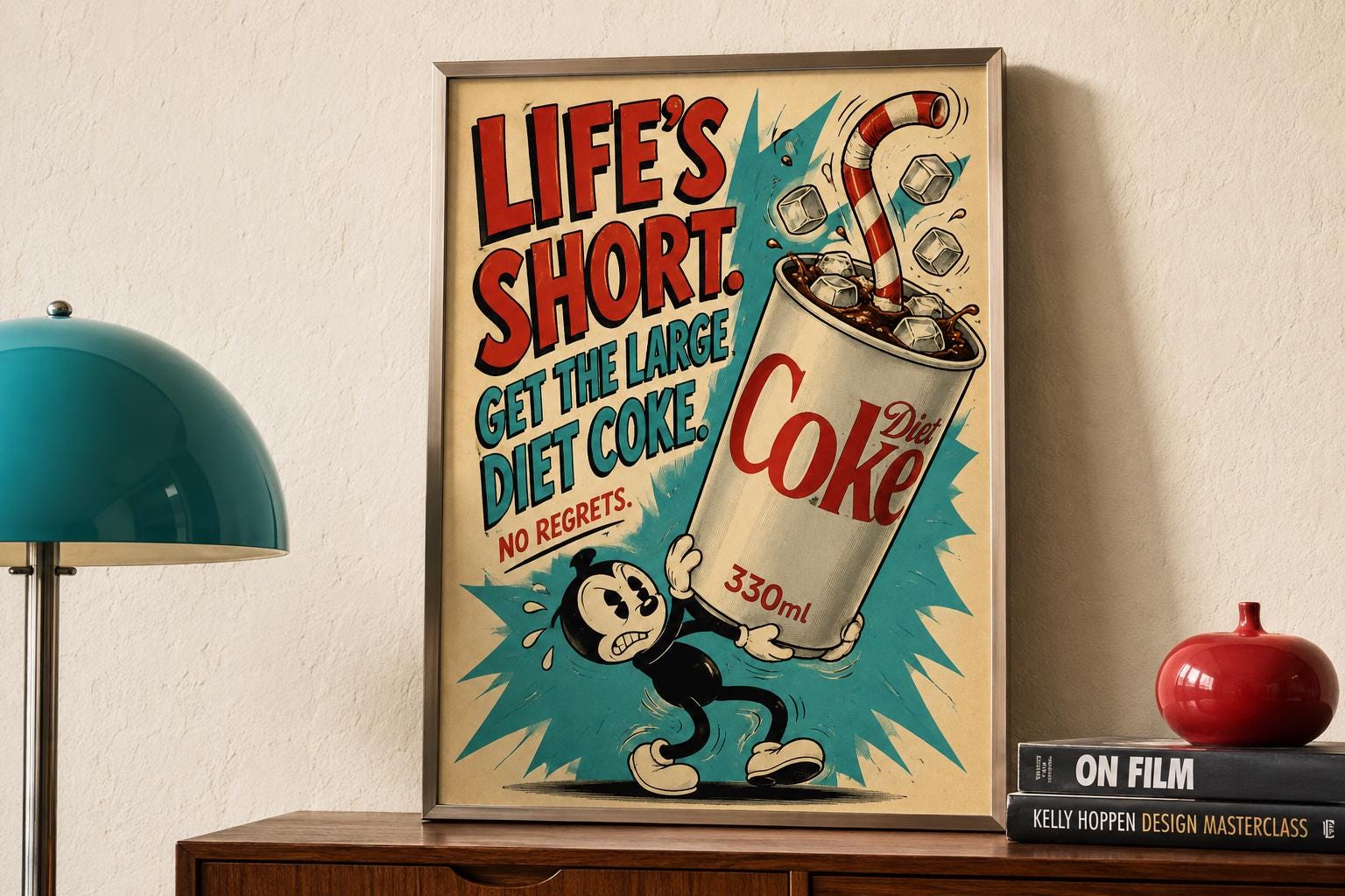 Large Diet Coke Print | Retro Rubber Hose Cartoon Art, Funny Kitchen Poster