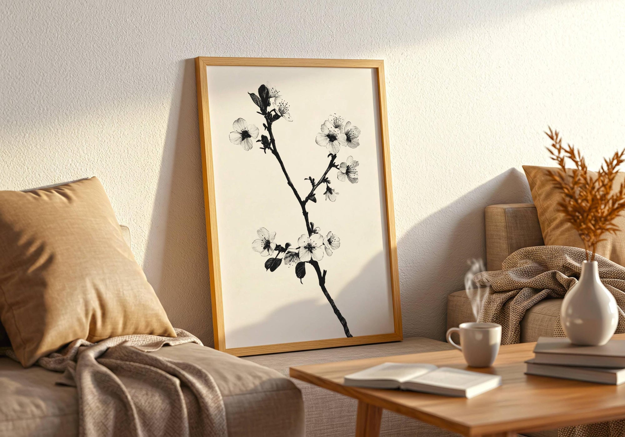 Japandi Cherry Blossom Print: Minimalist Zen Wall Art