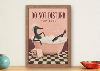 Funny Whippet Bath Art, Black Sighthound Bubble Bath Poster, Pink Bathroom Decor