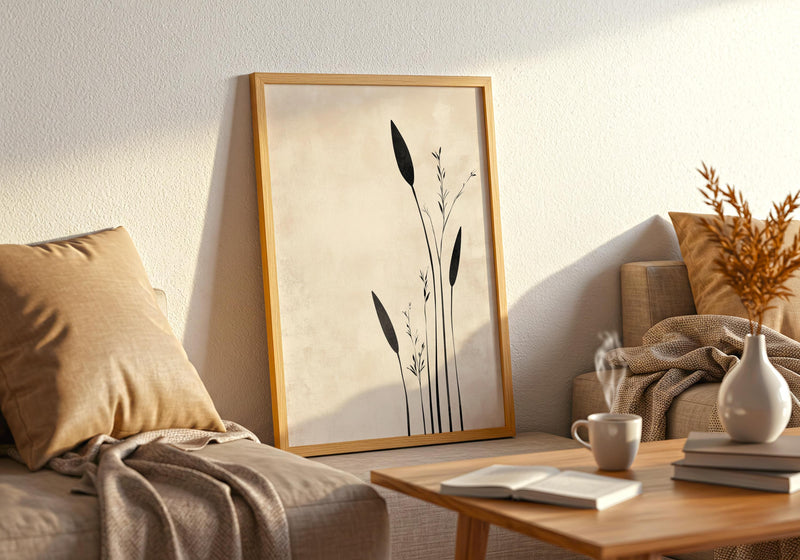Japandi Wall Art: Minimalist Bamboo Ink Print, Zen Home Decor