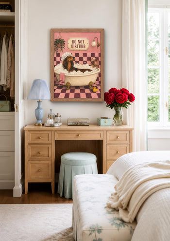 Dachshund Bathroom Art, Sausage Dog Print, Funny Dog Poster, Pink Decor