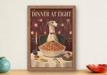 Whippet Spaghetti Dinner Print, Funny Italian Food Dog Art, Kitchen Wall Poster