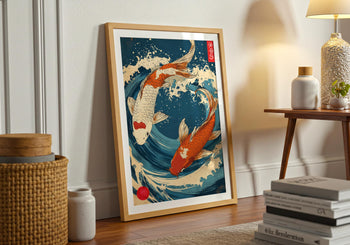 Japanese Koi Fish Art Print: Vibrant Ocean Wave, Zen Home Decor