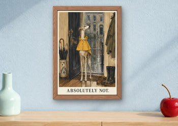 Funny Whippet Print, Dog in Yellow Raincoat, Mid-Century Wall Art