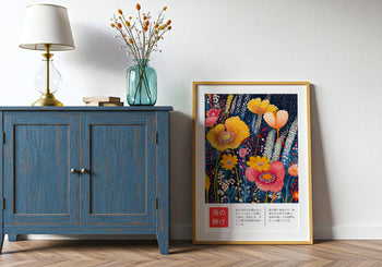 Japanese Floral Poster: Vibrant Botanical Garden Wall Art